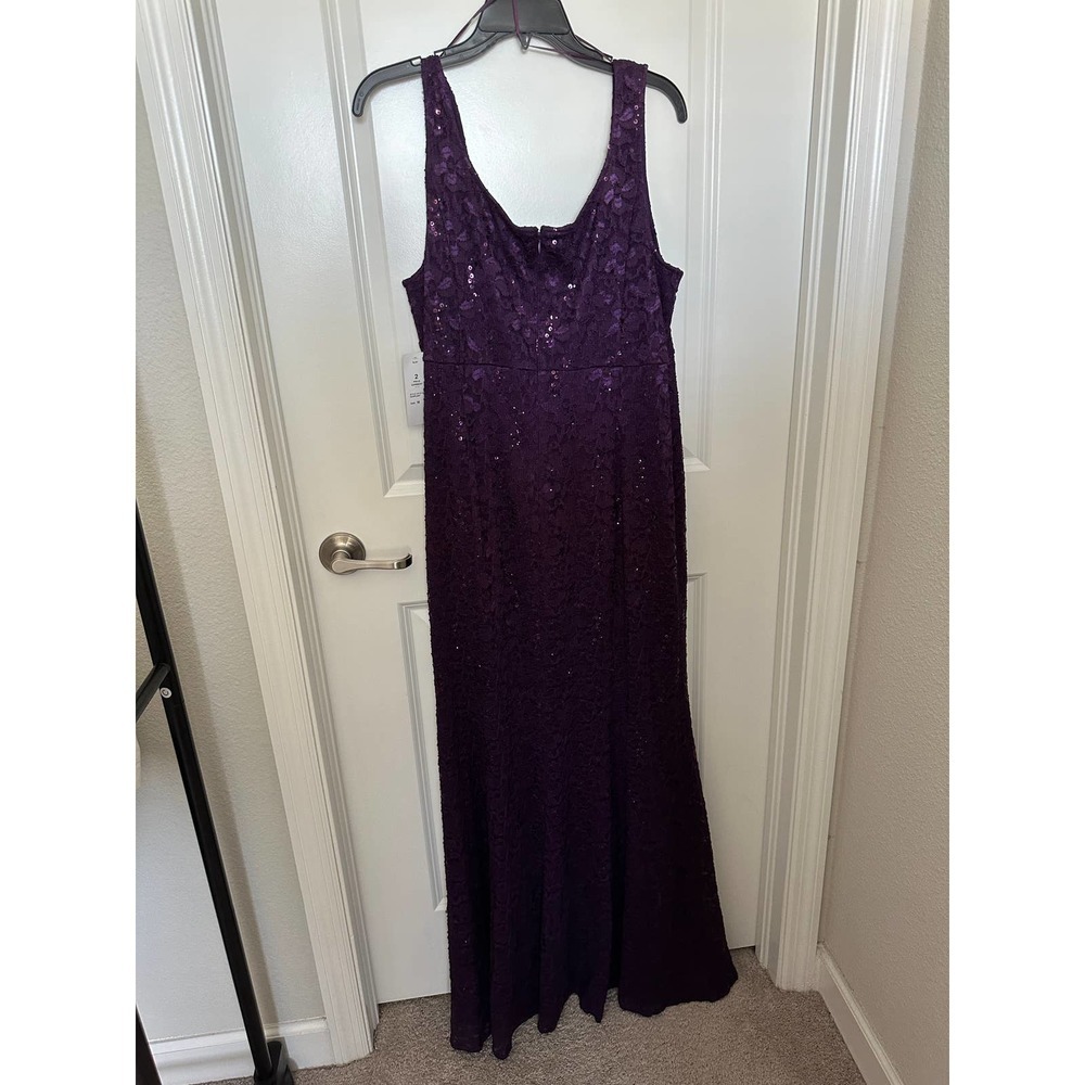 S.L. Fashions Women's Long Sequin Lace Fit and Flare Dress - Picture 10 of 10
